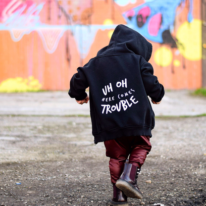 Uh Oh Here Comes Trouble Unisex Kids Zip Up Hoodie